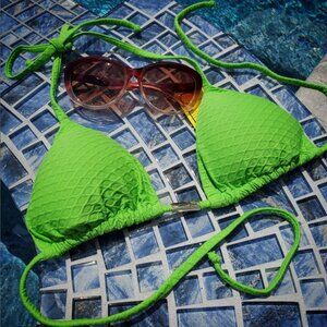 Brazilian Bikini - bright green triangle TOP ONLY